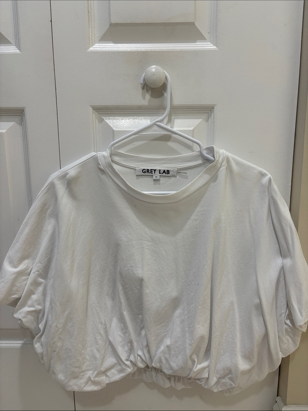 GREY LAB White Gathered Hem Cropped Tee